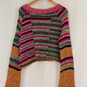 Free People Multicolor Striped Flared Sleeve Sweater Women's Size Medium